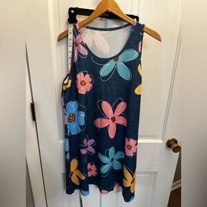 Adorable Floral Print Scoop Neck Dress or Cover up Navy with Multicolor Flowers